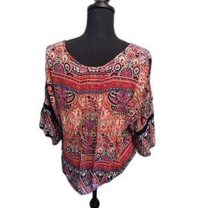 Boho Tunic Size XXL Cold shoulder bell sleeves Round Neckline
